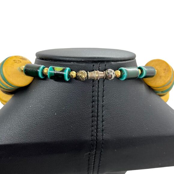 Kukui Nut Bead Necklace Statement Wood Brass Earthy Distressed Brass Vintage - Picture 5 of 16